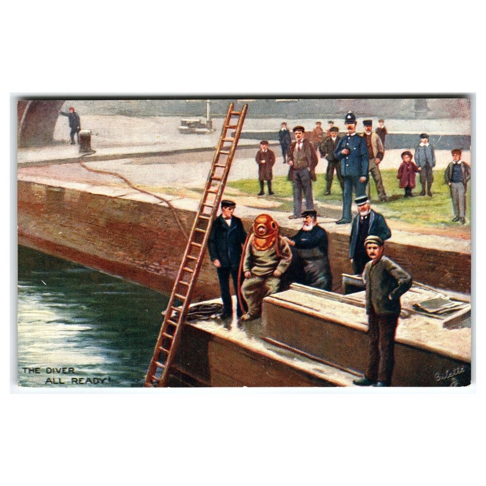 Raphael Tuck Oilette Postcard THE Diver ALL Ready! By Biletti Art 9294